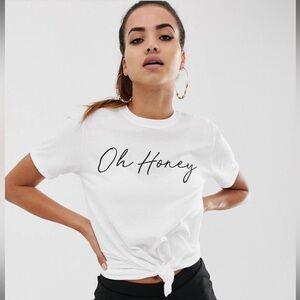 Missguided Oh honey T-shirt in White